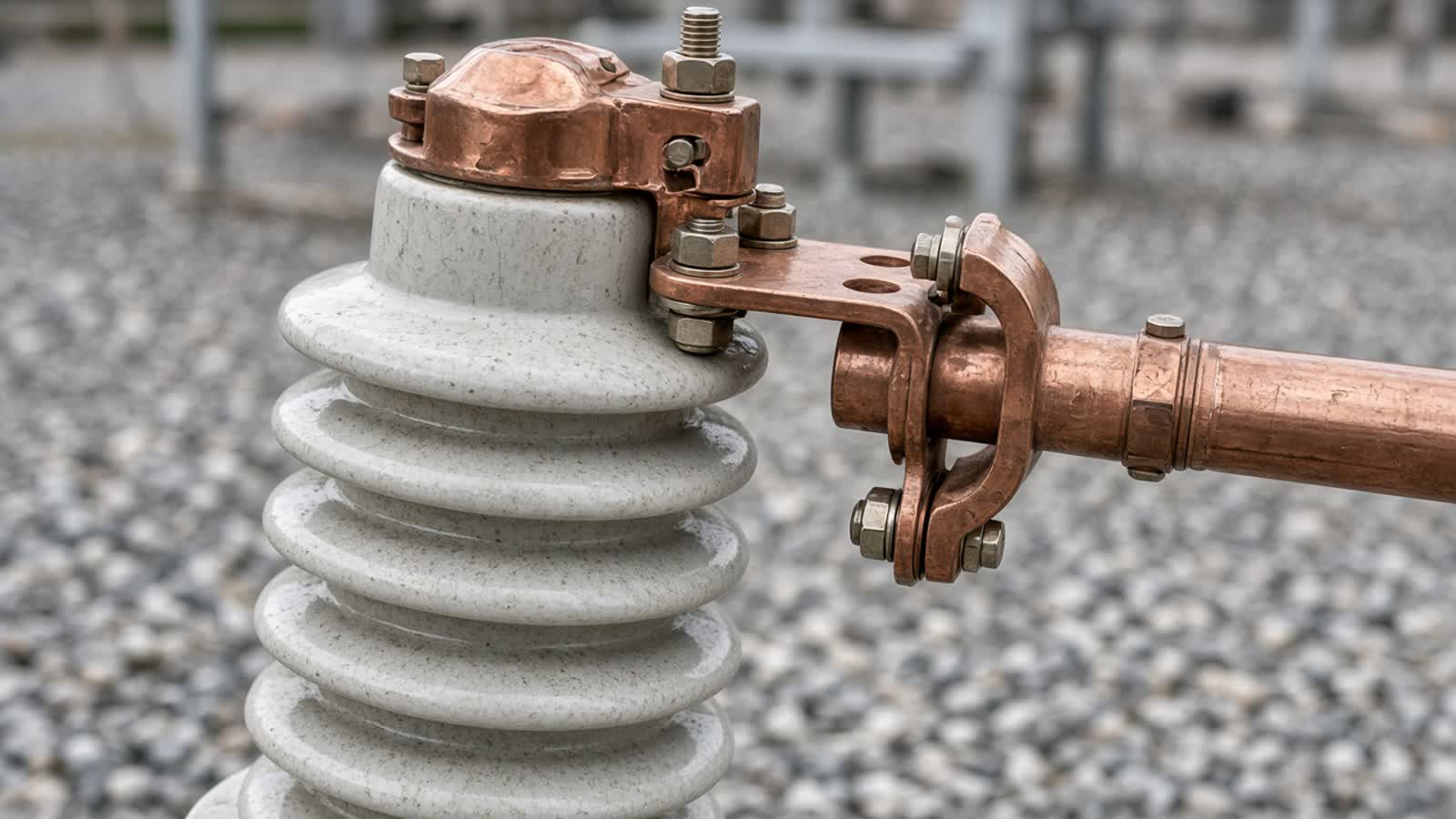 High-voltage insulators, close, with no nameplate